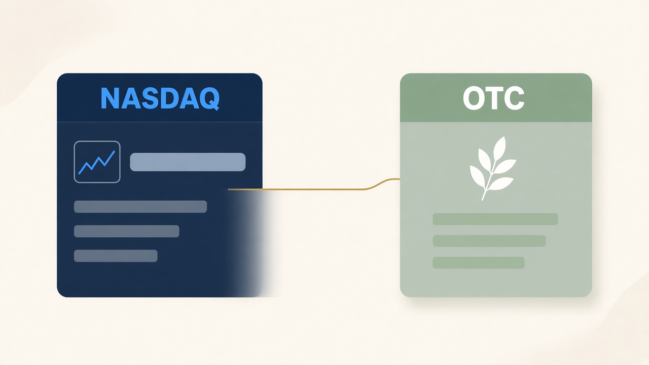 Illustration of a stock moving from NASDAQ listing to OTC trading